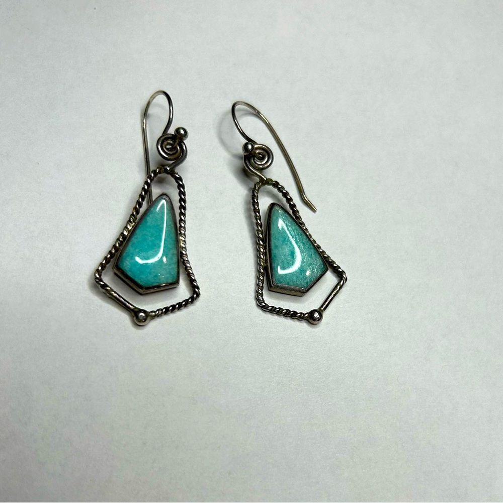 Vintage Sterling Silver Turquoise Dangle Earrings Stamped 925 Peru NV